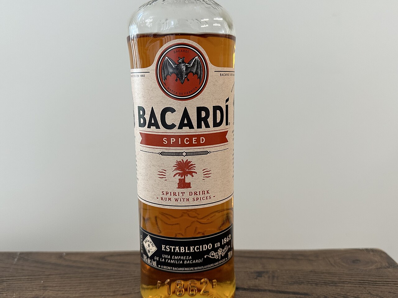Bacardi Spiced Rum bottle photographed in 2024, used as a product illustration