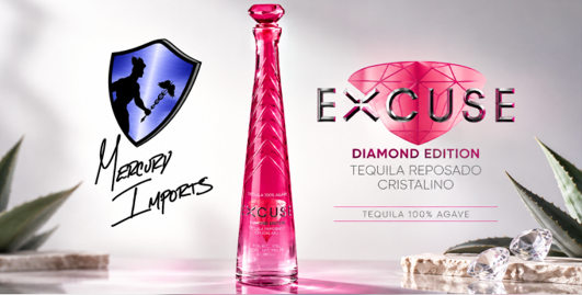 Excuse Tequila Diamond Edition bottle with Mercury Imports branding