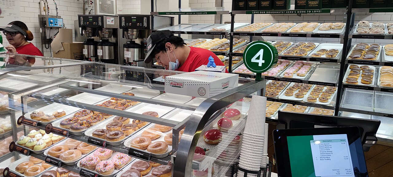 Existing Krispy Kreme Times Square shop in New York City at night