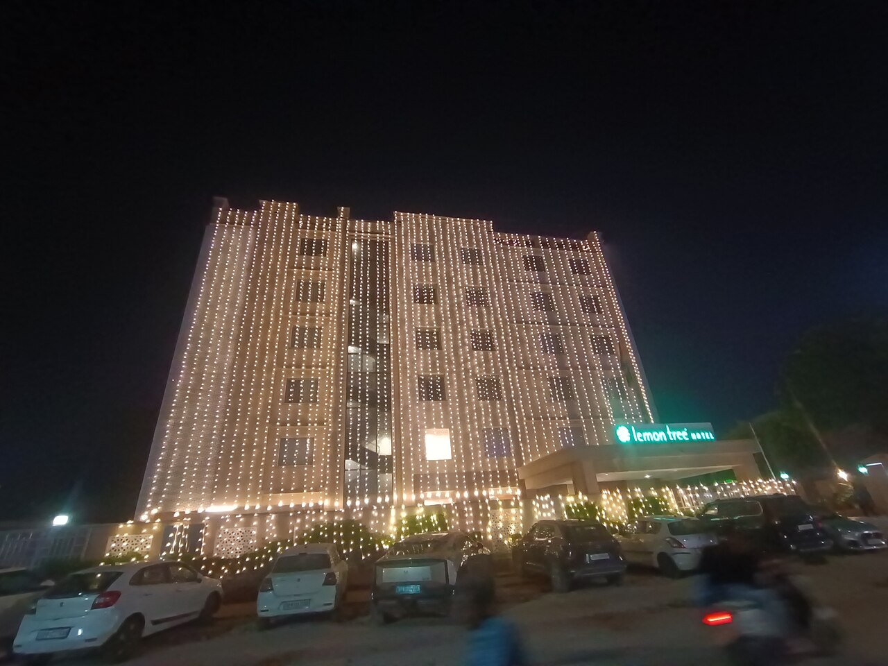 Existing Lemon Tree Hotel in Aligarh illuminated at night