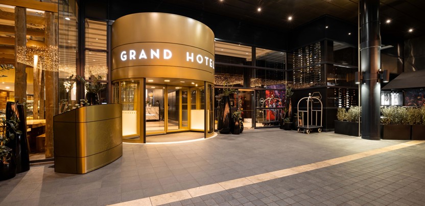 Exterior of The Grand by SkyCity hotel in Auckland, the property covered by SkyCity’s October 2026 sale agreement.